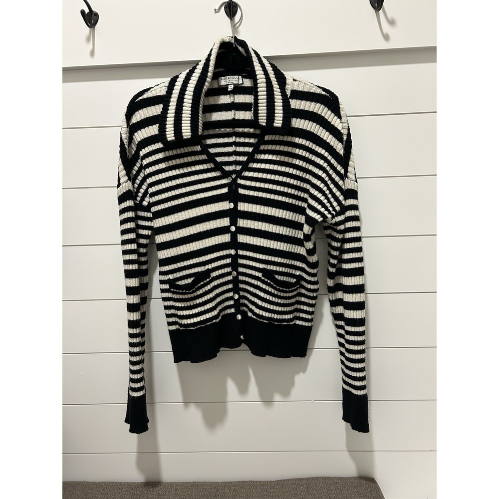 Bagatelle NY Striped Women's XL Cardigan Money Preppy Button Up Black White